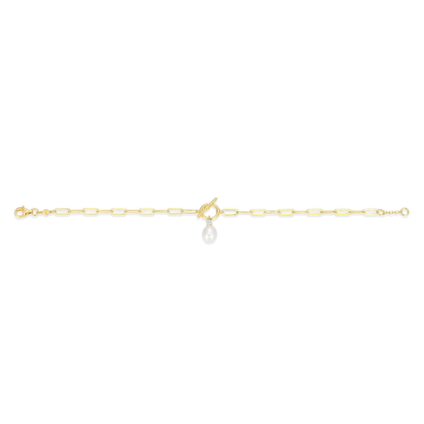 Freshwater Pearl & Lab-Created Diamond Toggle-Look Paperclip Bracelet in 14K Yellow Gold-Plated Sterling Silver | M by Monte Luna