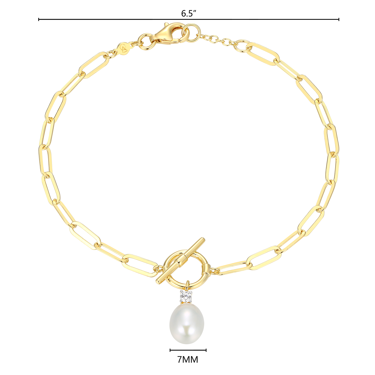 Freshwater Pearl & Lab-Created Diamond Toggle-Look Paperclip Bracelet in 14K Yellow Gold-Plated Sterling Silver | M by Monte Luna