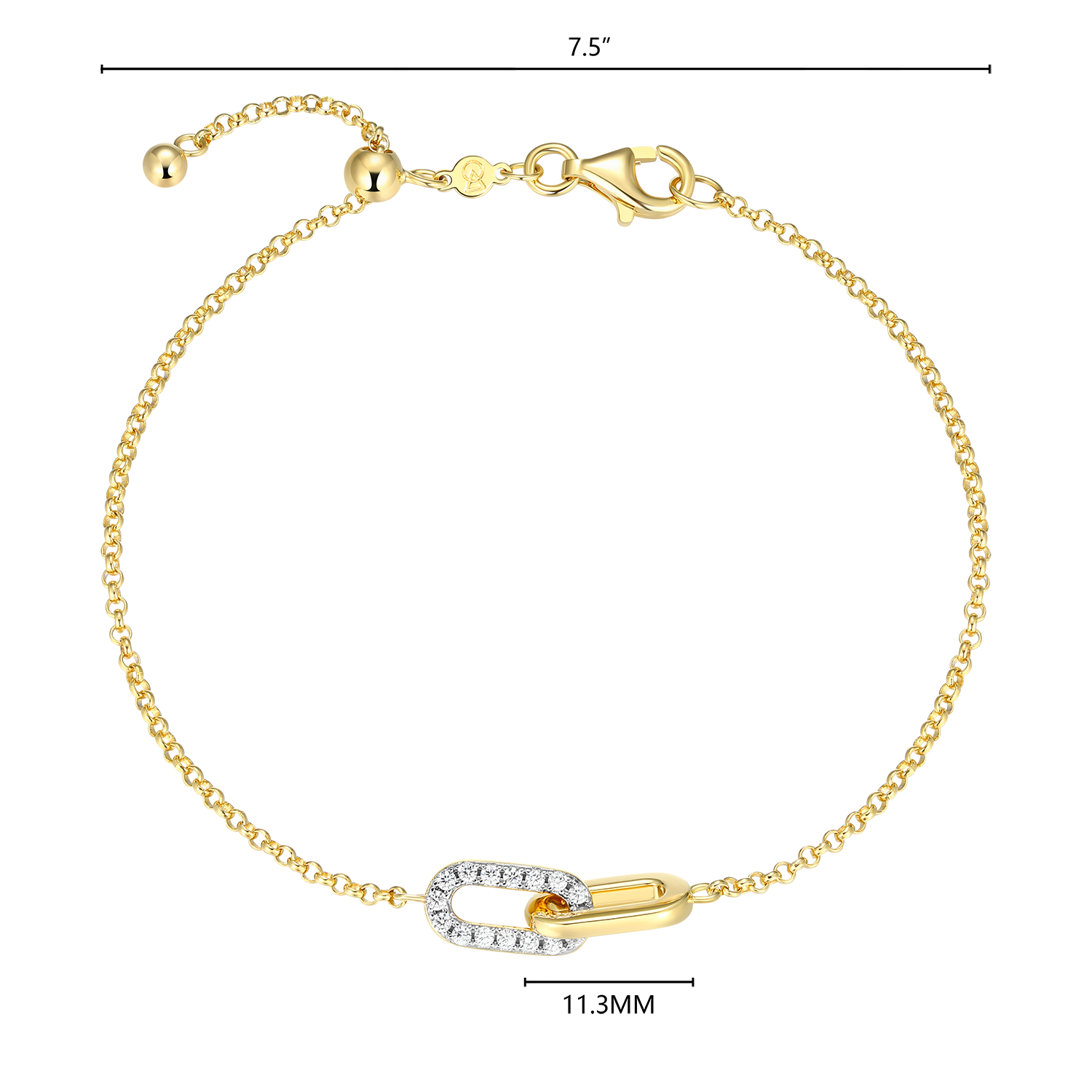 Twin Paperclip Pendant Lab-Created Diamond Bolo Bracelet in 14K Yellow Gold-Plated Sterling Silver | M by Monte Luna