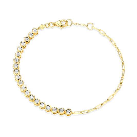 Mini Paperclip Chain & Bezel-Set Lab-Created Diamond Bracelet in 14K Yellow Gold-Plated Sterling Silver | M by Monte Luna