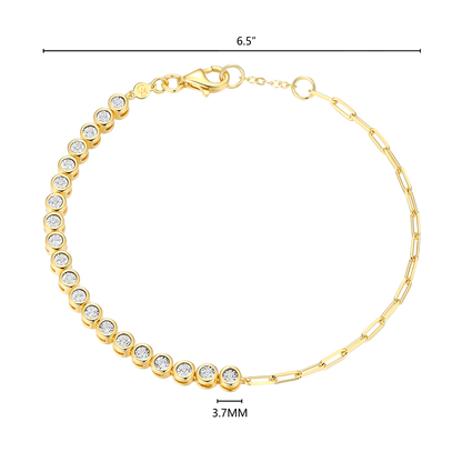 Mini Paperclip Chain & Bezel-Set Lab-Created Diamond Bracelet in 14K Yellow Gold-Plated Sterling Silver | M by Monte Luna