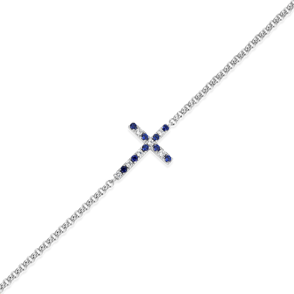 Cross Lab-Created Sapphire & Diamond Bolo Bracelet in Rhodium-Plated Sterling Silver | M by Monte Luna