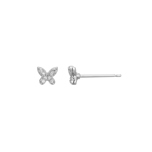 Petite Pave Butterfly Lab-Created Diamond Stud Earrings in Rhodium-Plated Sterling Silver | M by Monte Luna