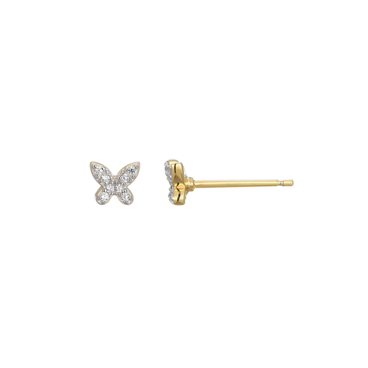 Petite Pave Butterfly Lab-Created Diamond Stud Earrings in 14K Gold & Rhodium-Plated Sterling Silver | M by Monte Luna