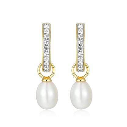 Freshwater Pearl & Lab-Created Diamond Huggie Earrings in 14K Yellow Gold-Plated Sterling Silver | M by Monte Luna