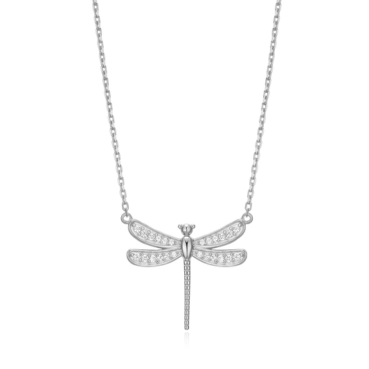 Dragonfly Lab-Created Diamond Pave Pendant Necklace in Rhodium-Plated Sterling Silver | M by Monte Luna