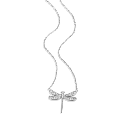 Dragonfly Lab-Created Diamond Pave Pendant Necklace in Rhodium-Plated Sterling Silver | M by Monte Luna