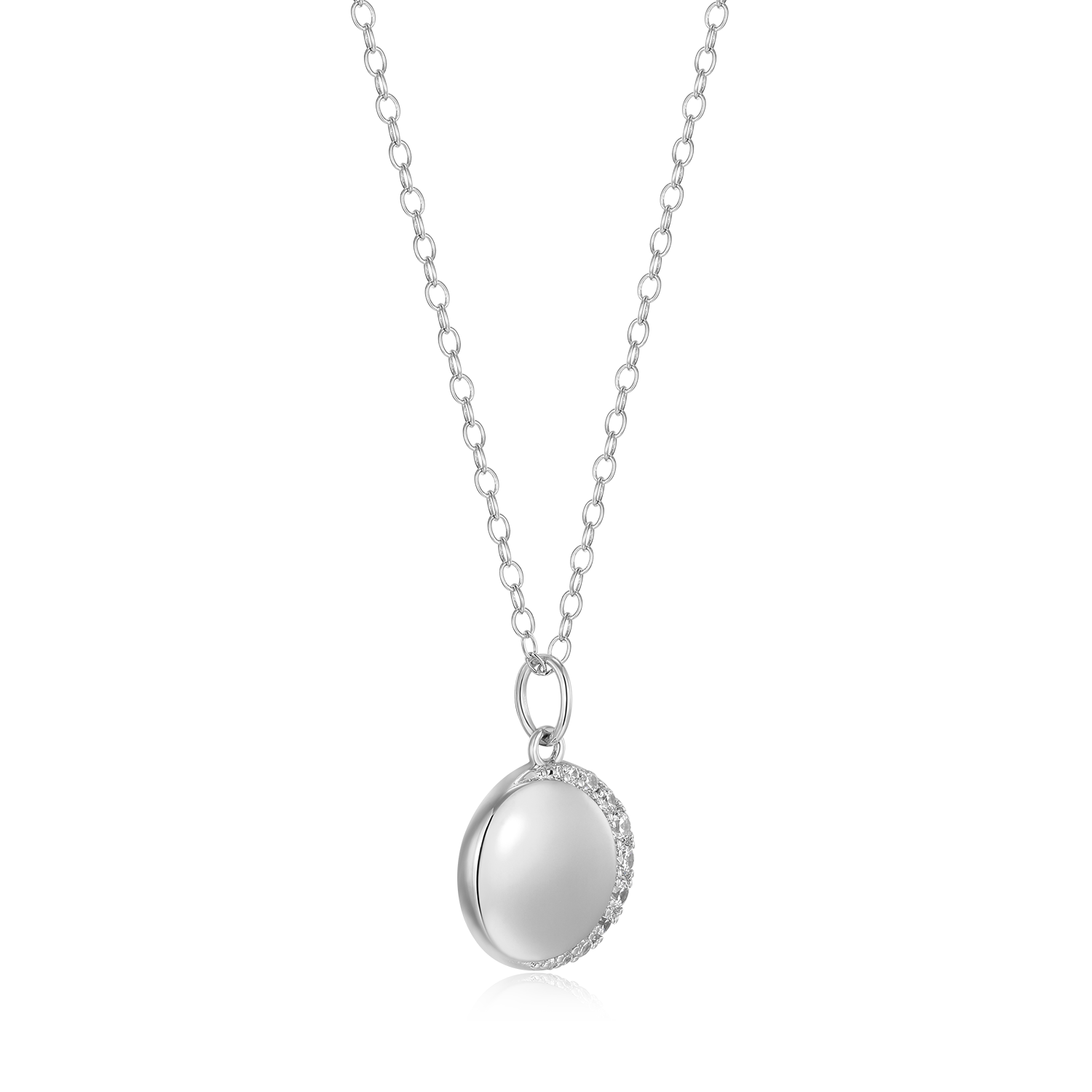 Crescent Medallion Lab-Created Diamond Pendant Necklace in Rhodium-Plated Sterling Silver | M by Monte Luna