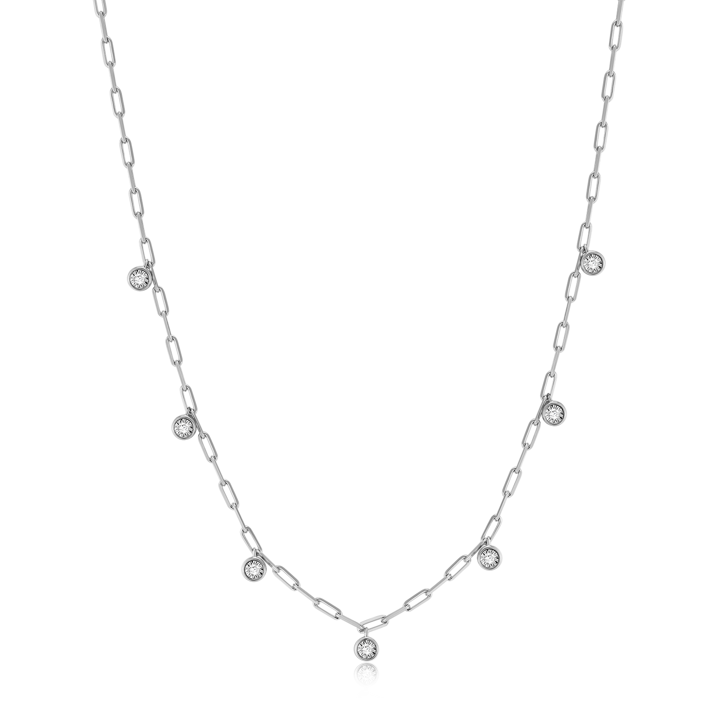 Dangle Station Lab-Created Diamond Mini Paperclip Necklace in Rhodium-Plated Sterling Silver | M by Monte Luna