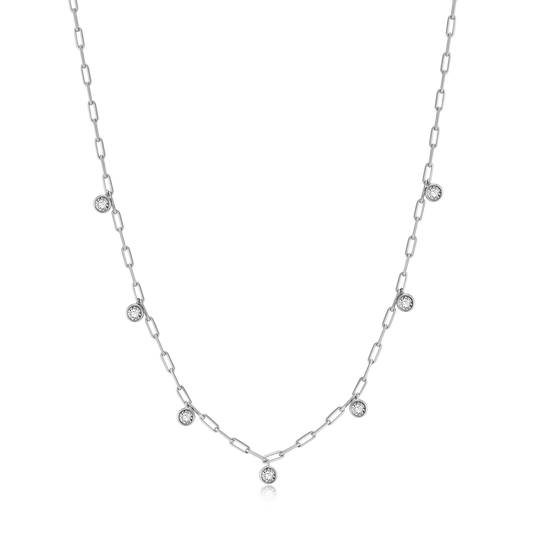 Dangle Station Lab-Created Diamond Mini Paperclip Necklace in Rhodium-Plated Sterling Silver | M by Monte Luna