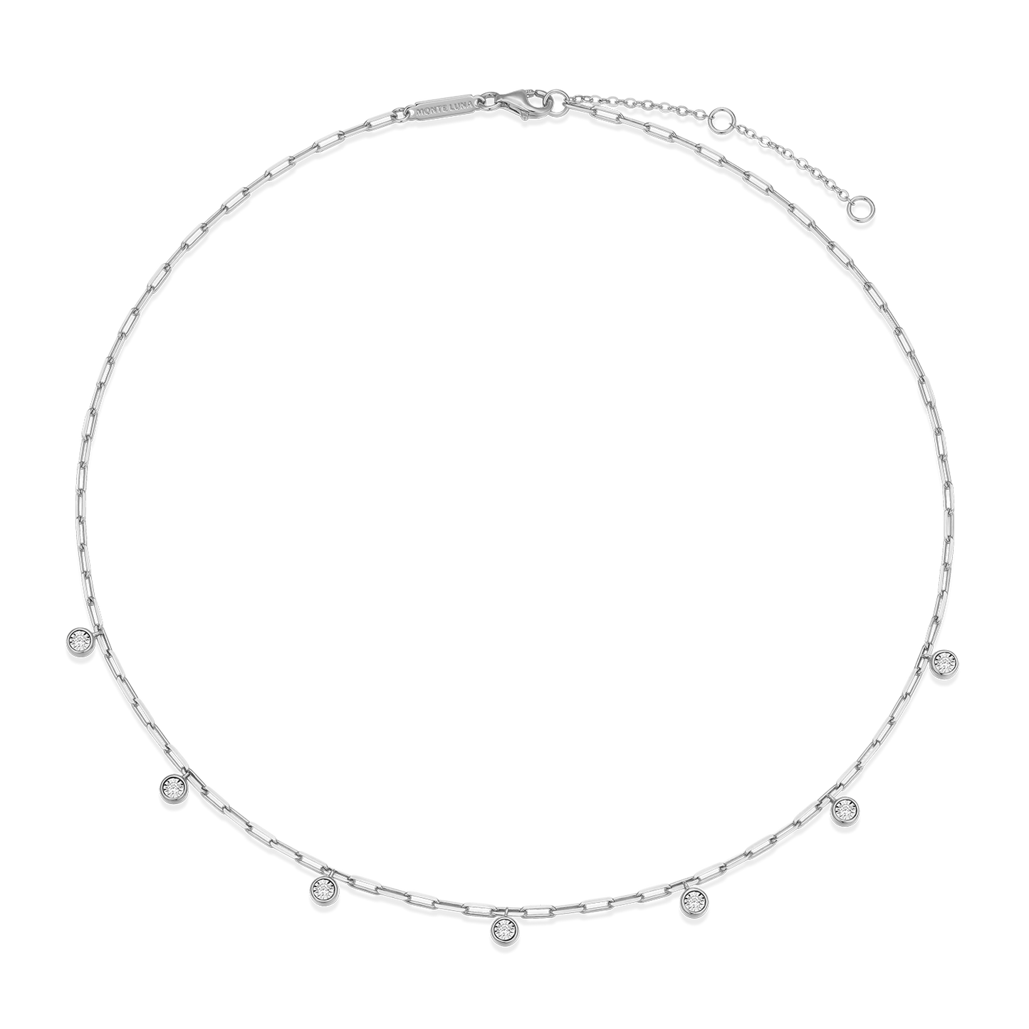 Dangle Station Lab-Created Diamond Mini Paperclip Necklace in Rhodium-Plated Sterling Silver | M by Monte Luna