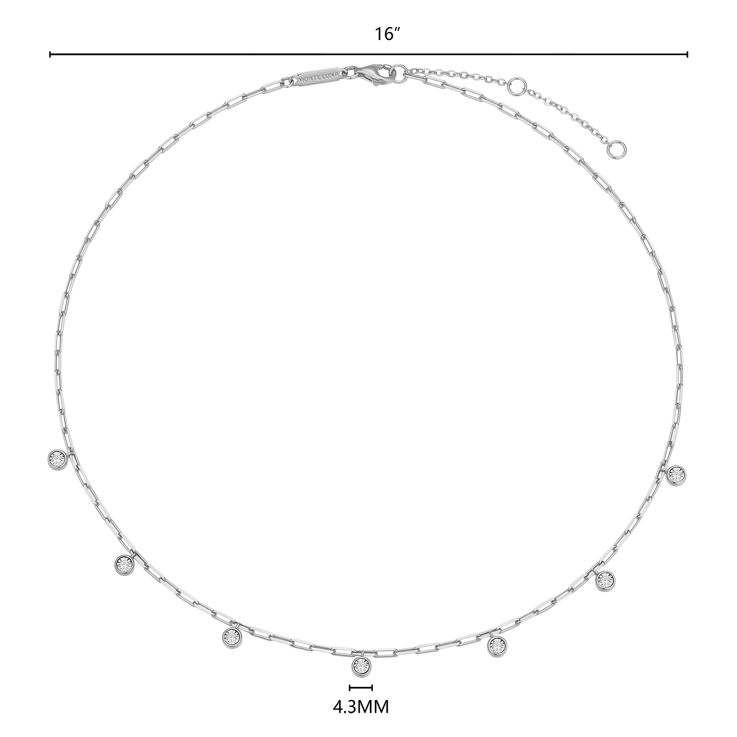 Dangle Station Lab-Created Diamond Mini Paperclip Necklace in Rhodium-Plated Sterling Silver | M by Monte Luna