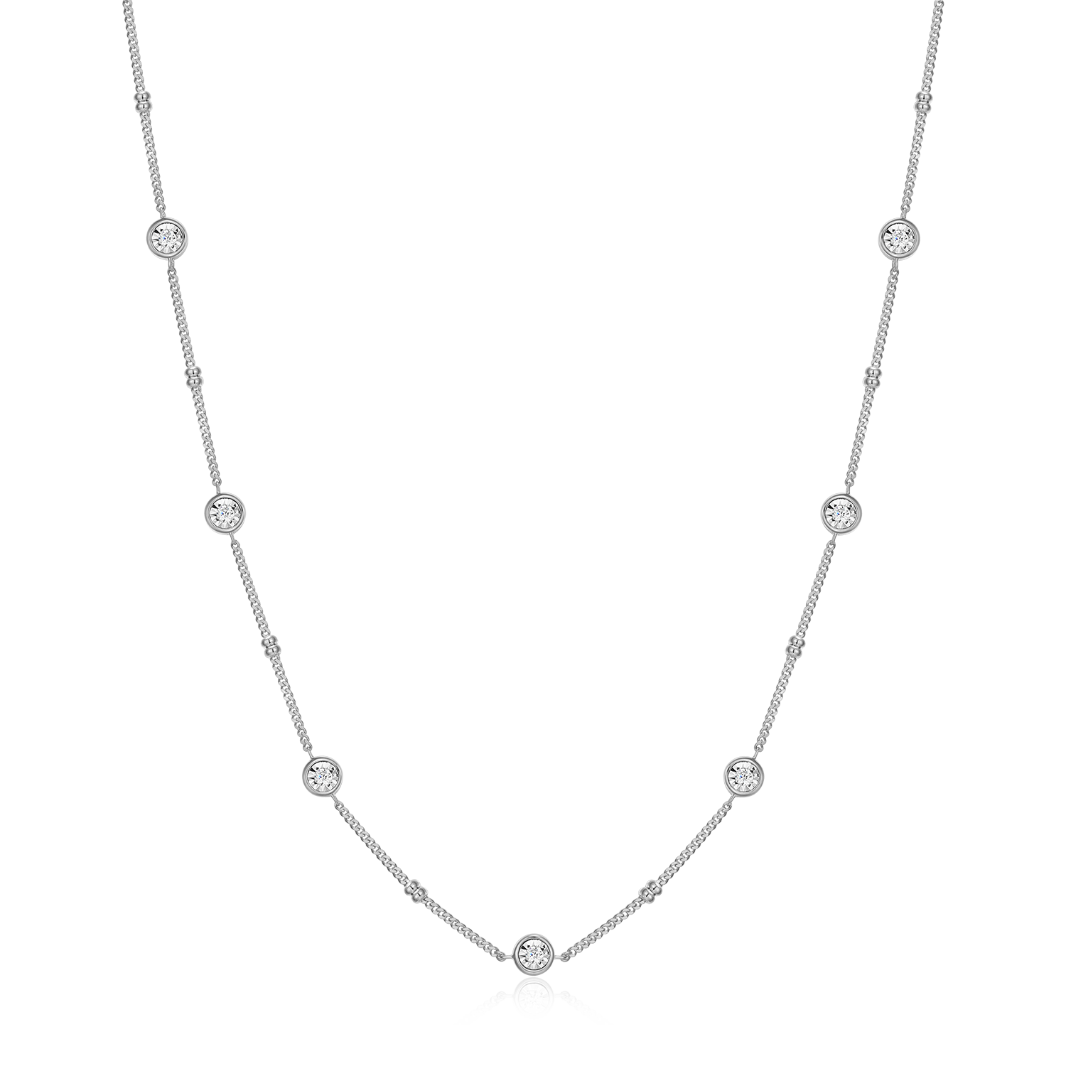 Bezel Station Lab-Created Diamond Beaded Bolo Necklace in Rhodium-Plated Sterling Silver | M by Monte Luna