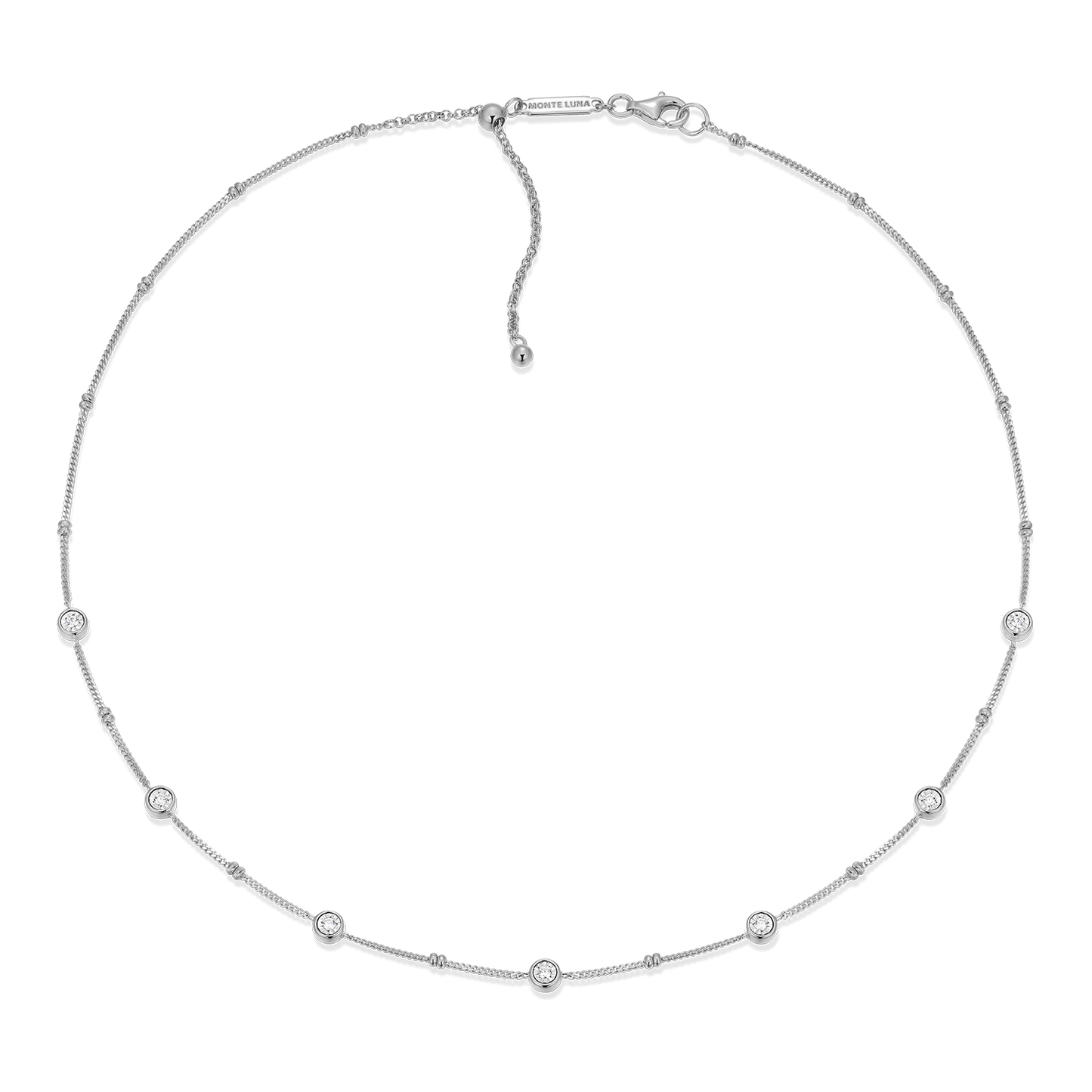 Bezel Station Lab-Created Diamond Beaded Bolo Necklace in Rhodium-Plated Sterling Silver | M by Monte Luna