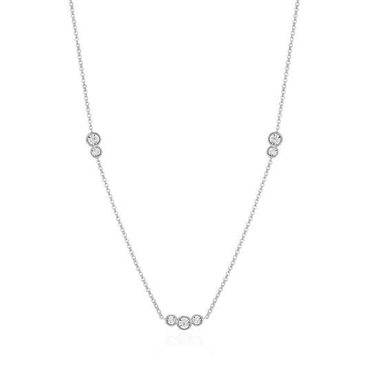 Trio Bezel-Set Lab-Created Diamond Station Bolo Necklace in Rhodium-Plated Sterling Silver | M by Monte Luna