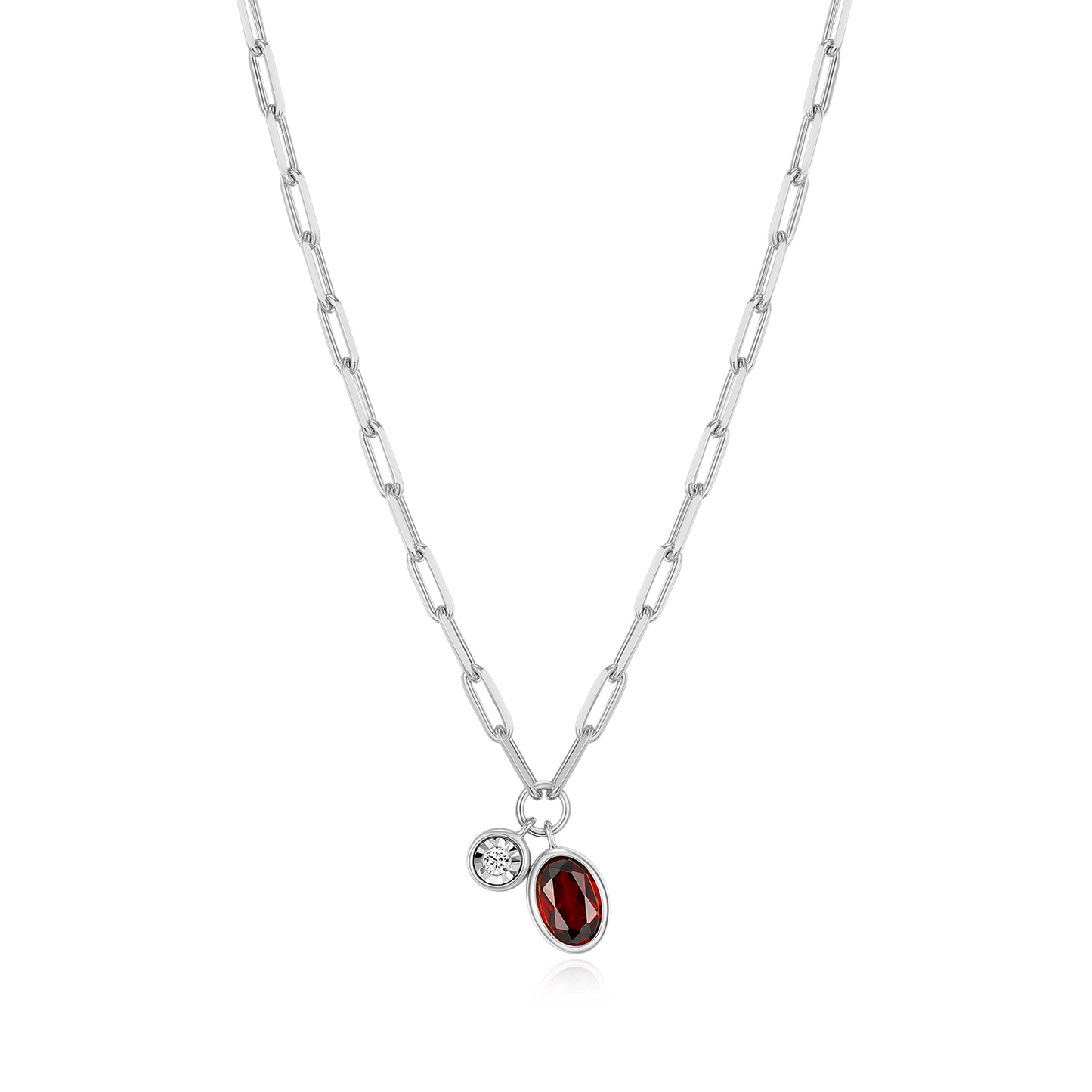 January Birthstone Genuine Garnet & Lab-Created Diamond Mini Paperclip Necklace in Rhodium-Plated Sterling Silver | M by Monte Luna