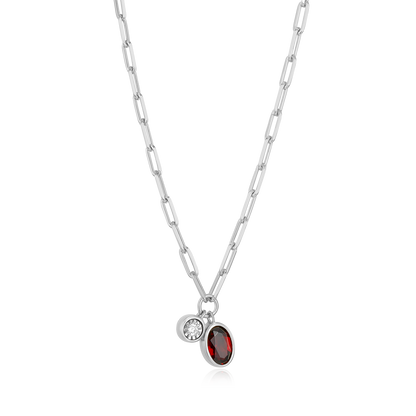 January Birthstone Genuine Garnet & Lab-Created Diamond Mini Paperclip Necklace in Rhodium-Plated Sterling Silver | M by Monte Luna