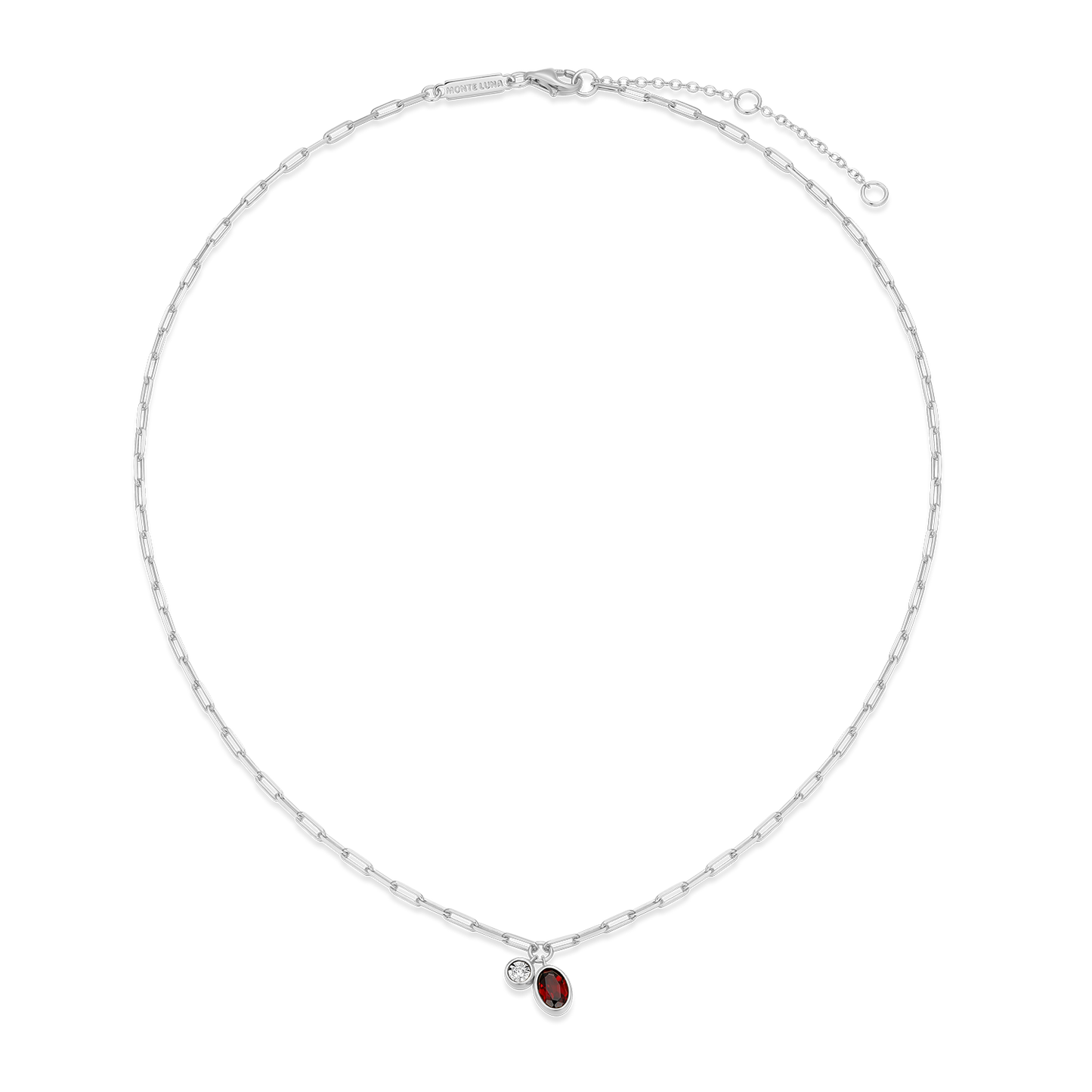 January Birthstone Genuine Garnet & Lab-Created Diamond Mini Paperclip Necklace in Rhodium-Plated Sterling Silver | M by Monte Luna