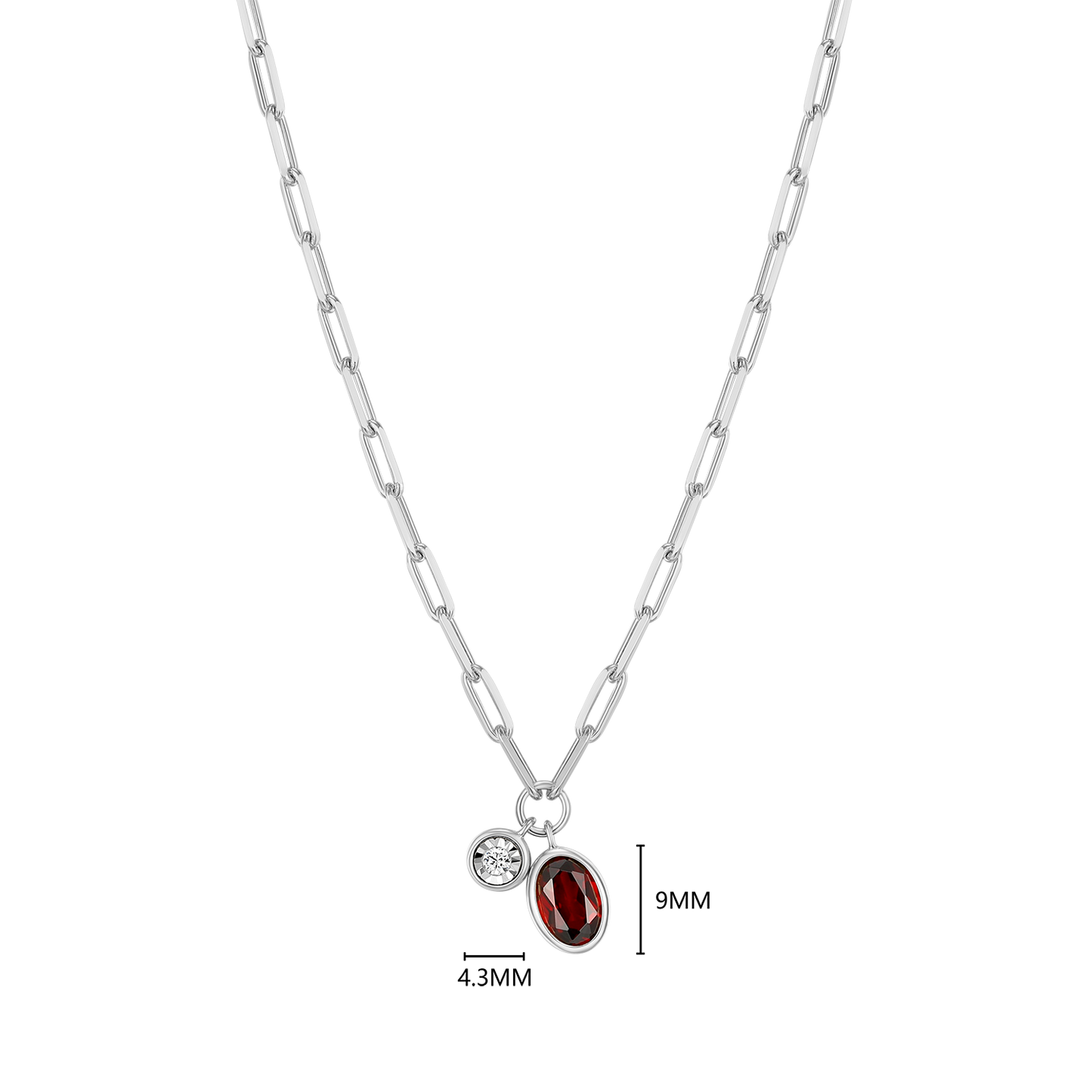 January Birthstone Genuine Garnet & Lab-Created Diamond Mini Paperclip Necklace in Rhodium-Plated Sterling Silver | M by Monte Luna
