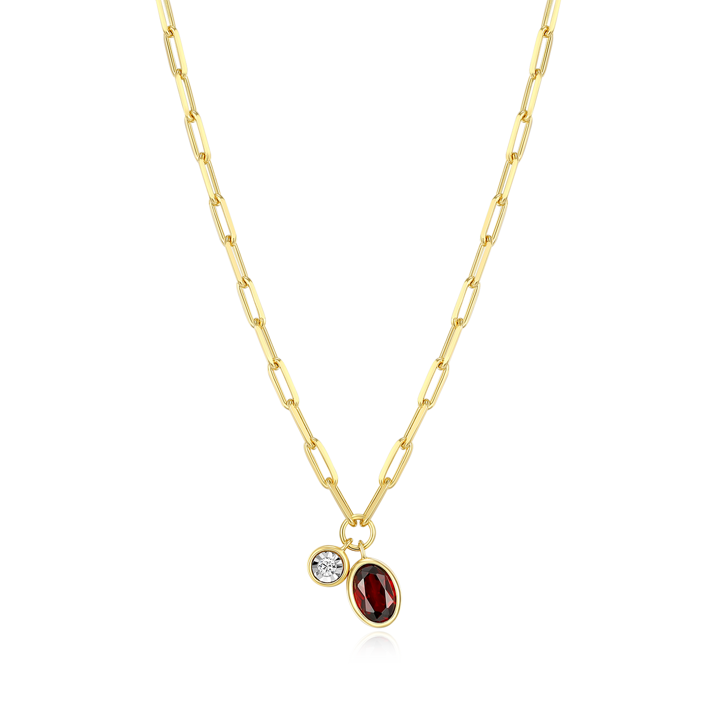 January Birthstone Genuine Garnet & Lab-Created Diamond Mini Paperclip Necklace in 14K Yellow Gold-Plated Sterling Silver | M by Monte Luna
