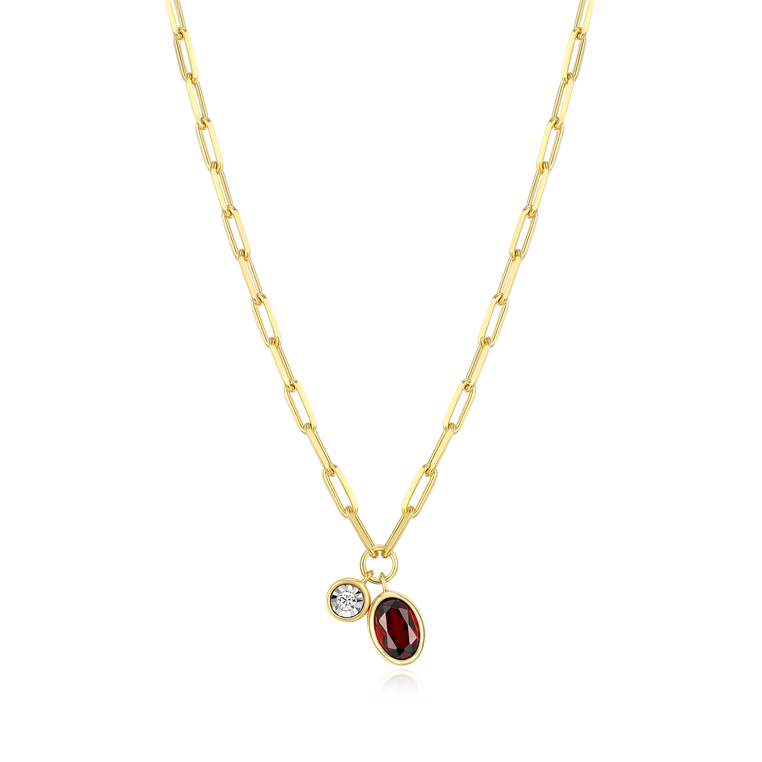 January Birthstone Genuine Garnet & Lab-Created Diamond Mini Paperclip Necklace in 14K Yellow Gold-Plated Sterling Silver | M by Monte Luna