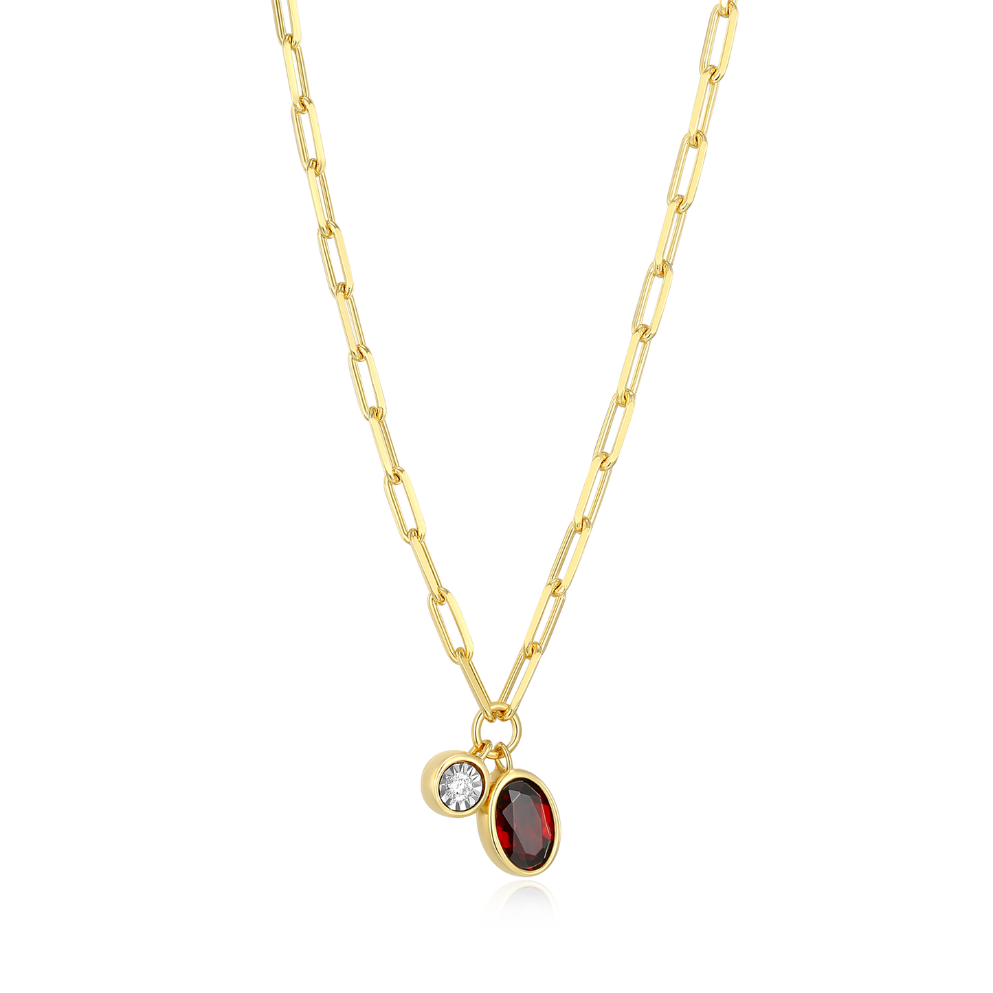 January Birthstone Genuine Garnet & Lab-Created Diamond Mini Paperclip Necklace in 14K Yellow Gold-Plated Sterling Silver | M by Monte Luna