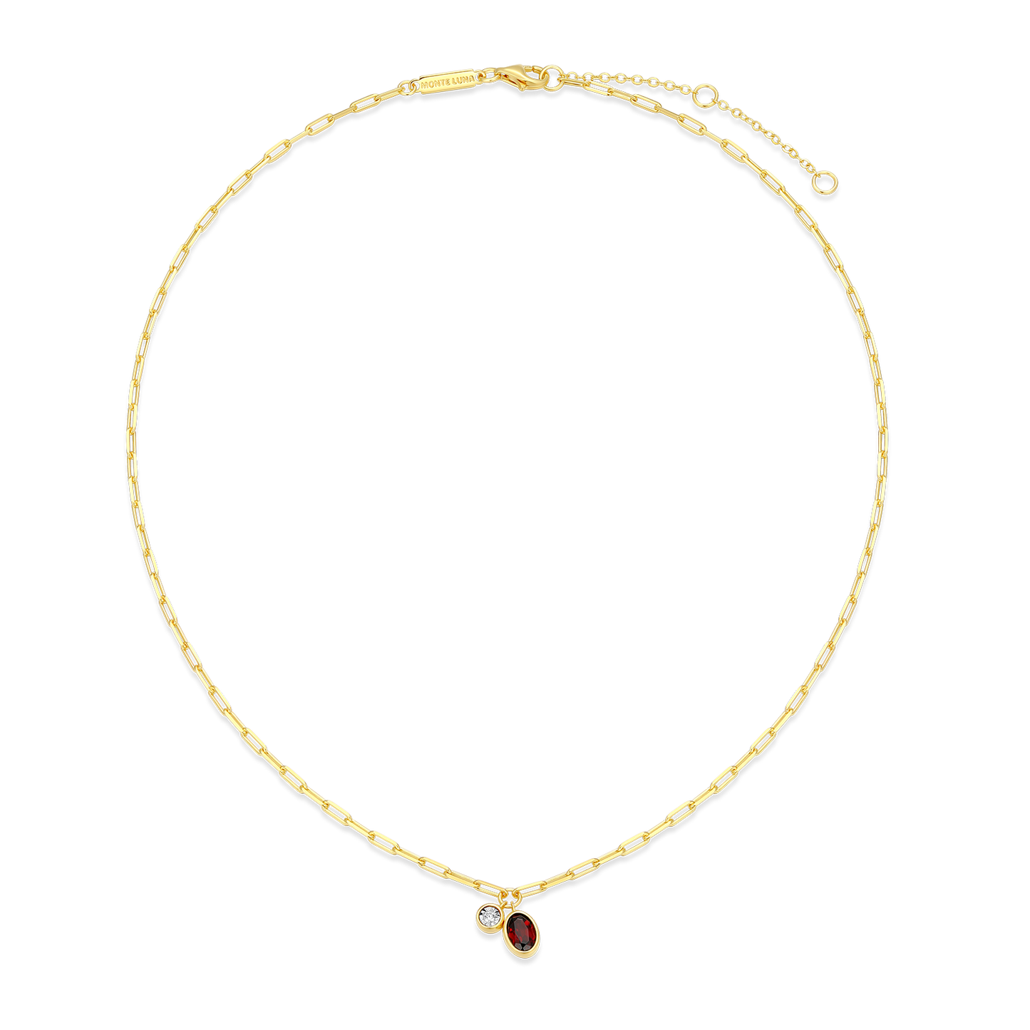 January Birthstone Genuine Garnet & Lab-Created Diamond Mini Paperclip Necklace in 14K Yellow Gold-Plated Sterling Silver | M by Monte Luna