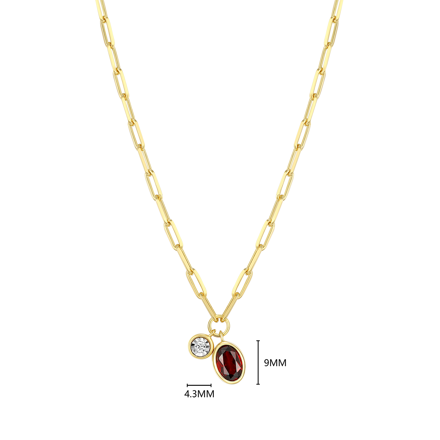 January Birthstone Genuine Garnet & Lab-Created Diamond Mini Paperclip Necklace in 14K Yellow Gold-Plated Sterling Silver | M by Monte Luna