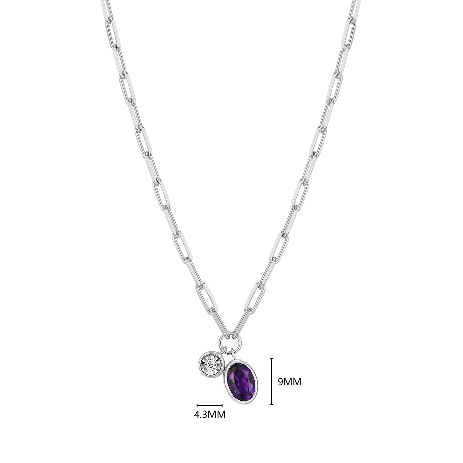 February Birthstone Genuine Amethyst & Lab-Created Diamond Mini Paperclip Necklace in Rhodium-Plated Sterling Silver | M by Monte Luna