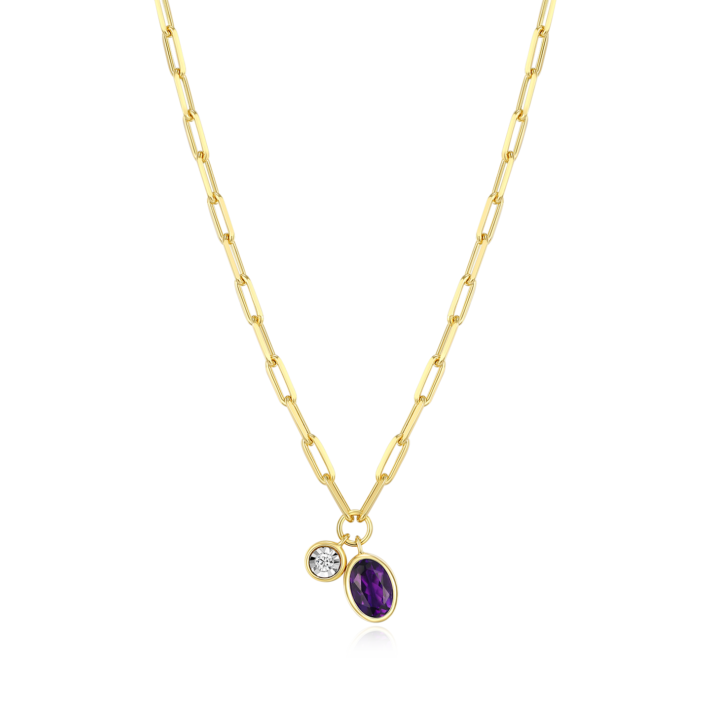 February Birthstone Genuine Amethyst & Lab-Created Diamond Mini Paperclip Necklace in 14K Yellow Gold-Plated Sterling Silver | M by Monte Luna