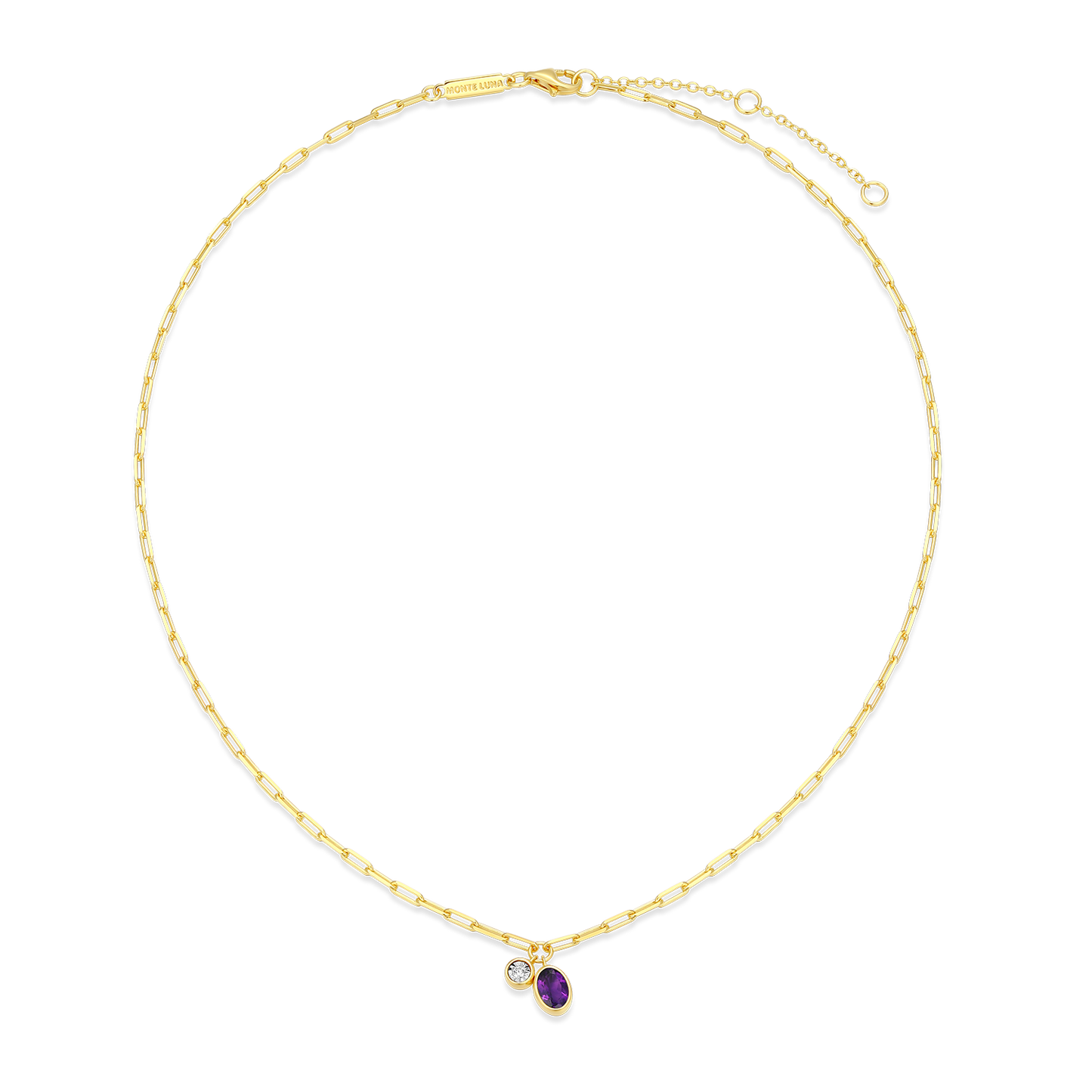 February Birthstone Genuine Amethyst & Lab-Created Diamond Mini Paperclip Necklace in 14K Yellow Gold-Plated Sterling Silver | M by Monte Luna