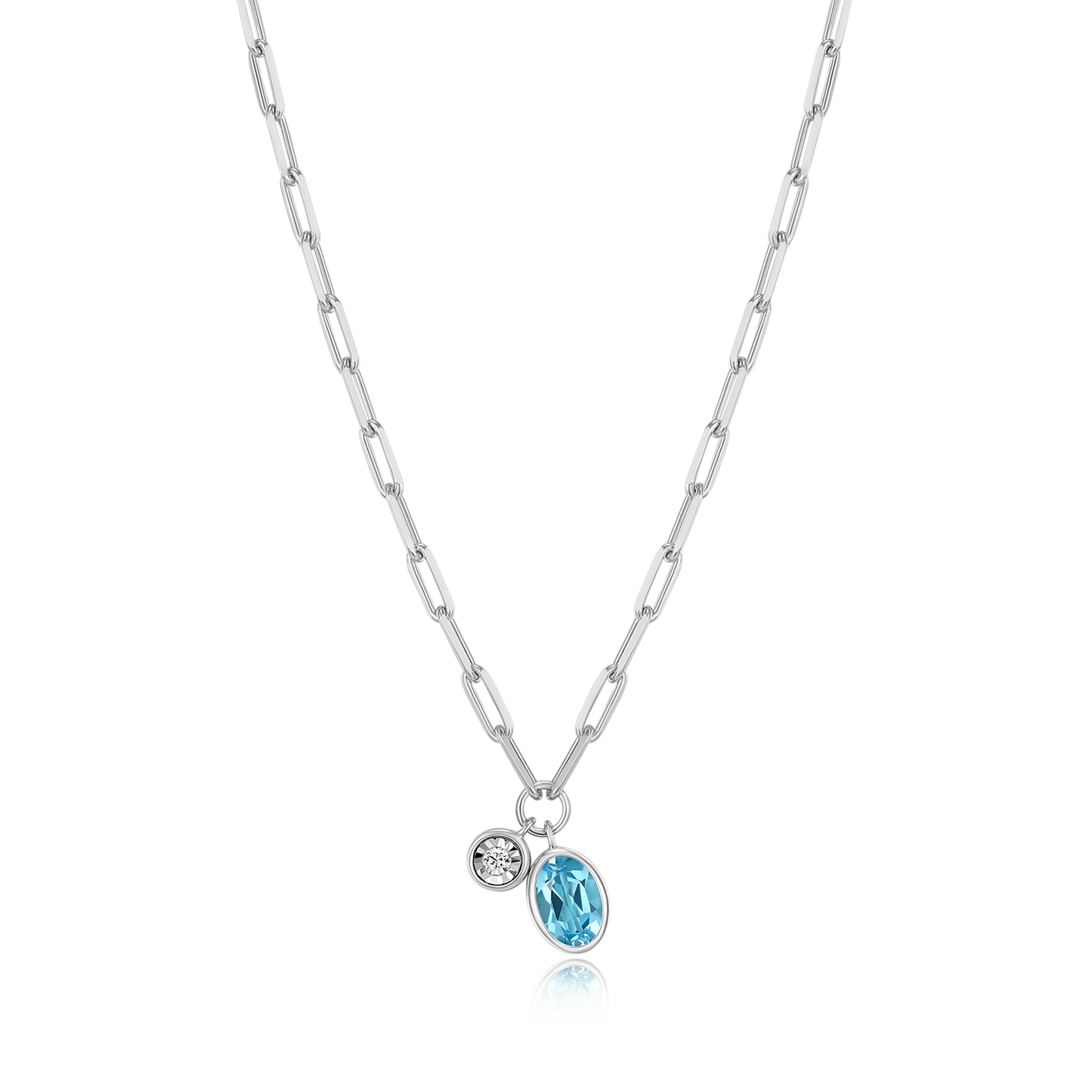 December Birthstone Genuine Blue Topaz & Lab-Created Diamond Mini Paperclip Necklace in Rhodium-Plated Sterling Silver | M by Monte Luna
