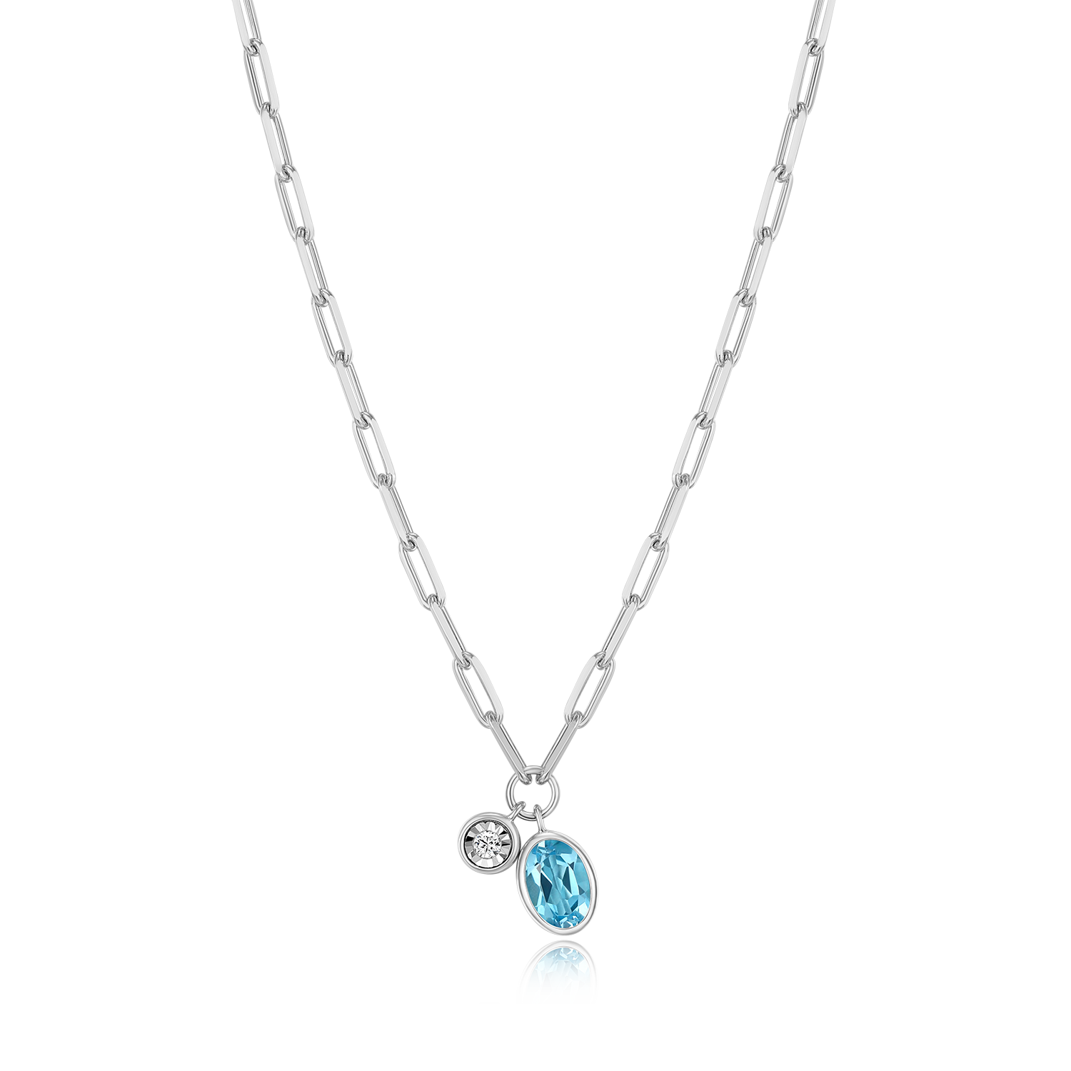 December Birthstone Genuine Blue Topaz & Lab-Created Diamond Mini Paperclip Necklace in Rhodium-Plated Sterling Silver | M by Monte Luna