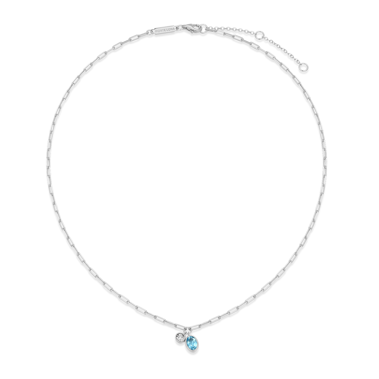 December Birthstone Genuine Blue Topaz & Lab-Created Diamond Mini Paperclip Necklace in Rhodium-Plated Sterling Silver | M by Monte Luna