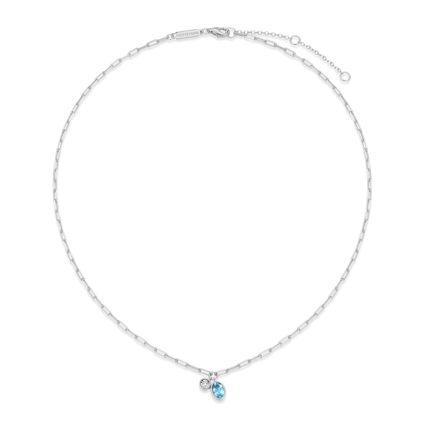 December Birthstone Genuine Blue Topaz & Lab-Created Diamond Mini Paperclip Necklace in Rhodium-Plated Sterling Silver | M by Monte Luna