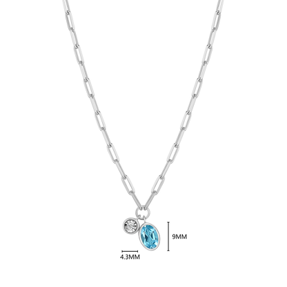 December Birthstone Genuine Blue Topaz & Lab-Created Diamond Mini Paperclip Necklace in Rhodium-Plated Sterling Silver | M by Monte Luna