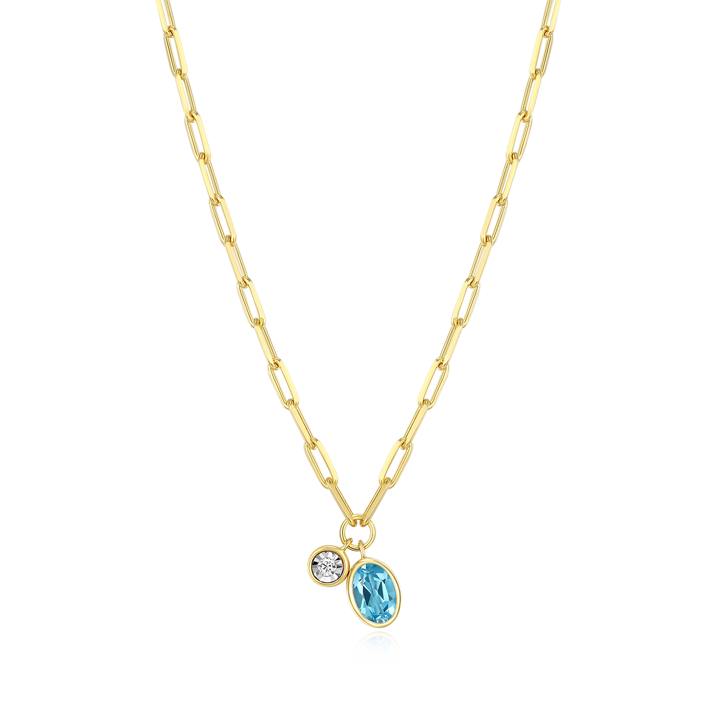 December Birthstone Genuine Blue Topaz & Lab-Created Diamond Mini Paperclip Necklace in 14K Yellow Gold-Plated Sterling Silver | M by Monte Luna