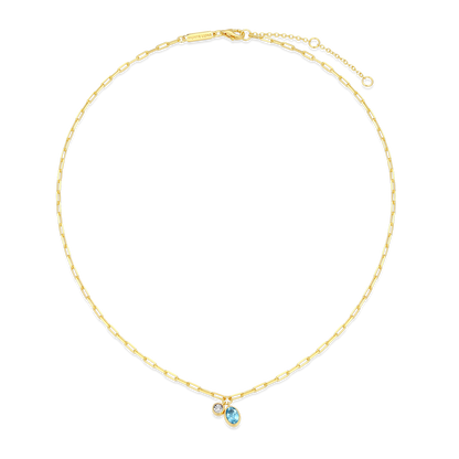 December Birthstone Genuine Blue Topaz & Lab-Created Diamond Mini Paperclip Necklace in 14K Yellow Gold-Plated Sterling Silver | M by Monte Luna