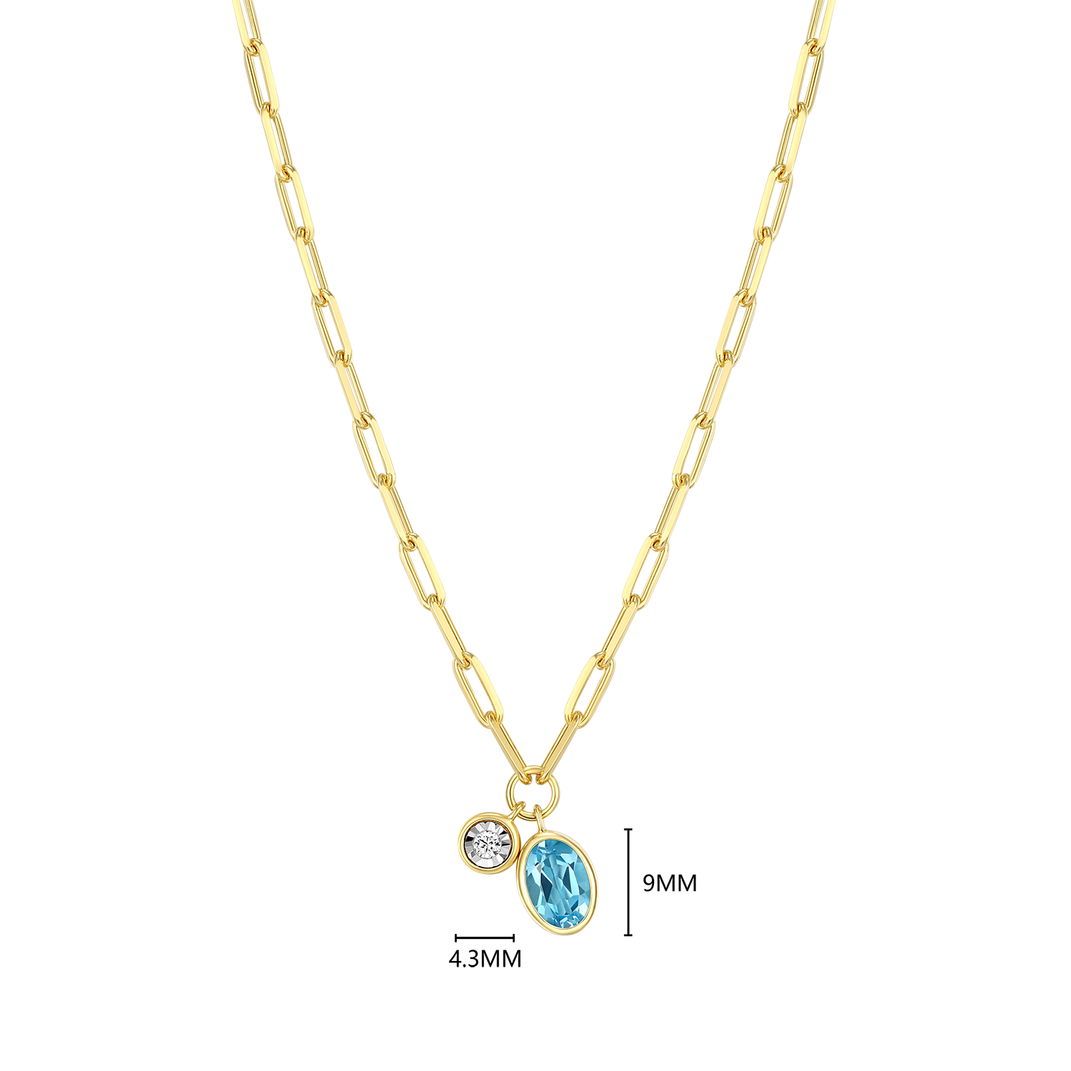December Birthstone Genuine Blue Topaz & Lab-Created Diamond Mini Paperclip Necklace in 14K Yellow Gold-Plated Sterling Silver | M by Monte Luna