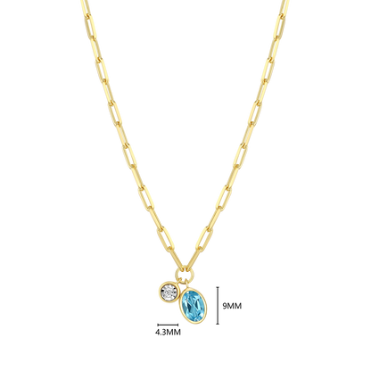 December Birthstone Genuine Blue Topaz & Lab-Created Diamond Mini Paperclip Necklace in 14K Yellow Gold-Plated Sterling Silver | M by Monte Luna
