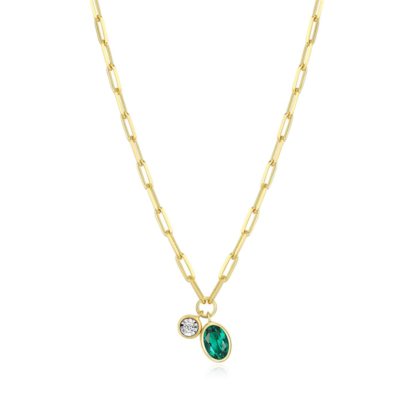 May Birthstone Lab-Created Emerald & Lab-Created Diamond Mini Paperclip Necklace in 14K Yellow Gold-Plated Sterling Silver | M by Monte Luna