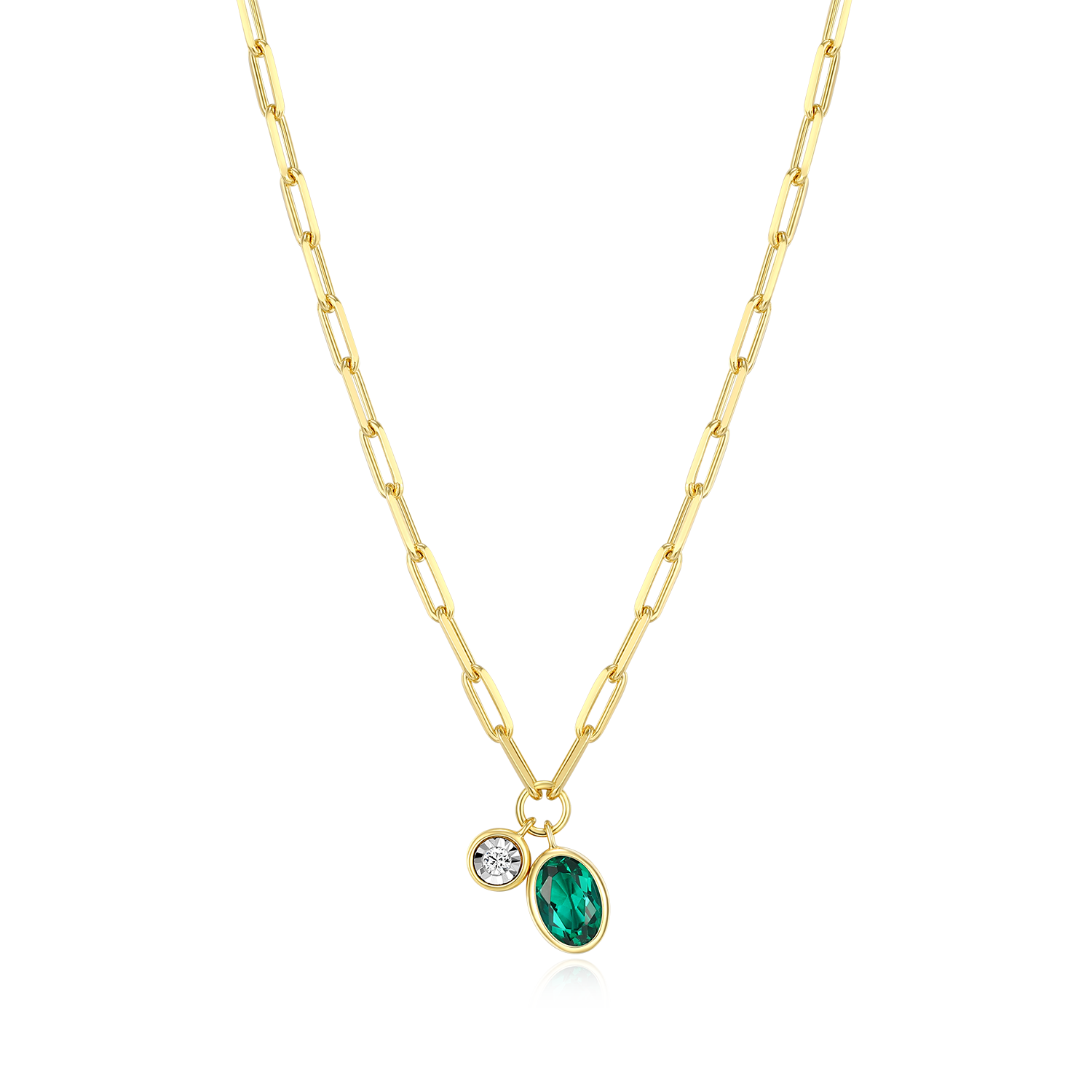 May Birthstone Lab-Created Emerald & Lab-Created Diamond Mini Paperclip Necklace in 14K Yellow Gold-Plated Sterling Silver | M by Monte Luna
