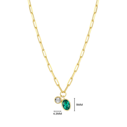 May Birthstone Lab-Created Emerald & Lab-Created Diamond Mini Paperclip Necklace in 14K Yellow Gold-Plated Sterling Silver | M by Monte Luna