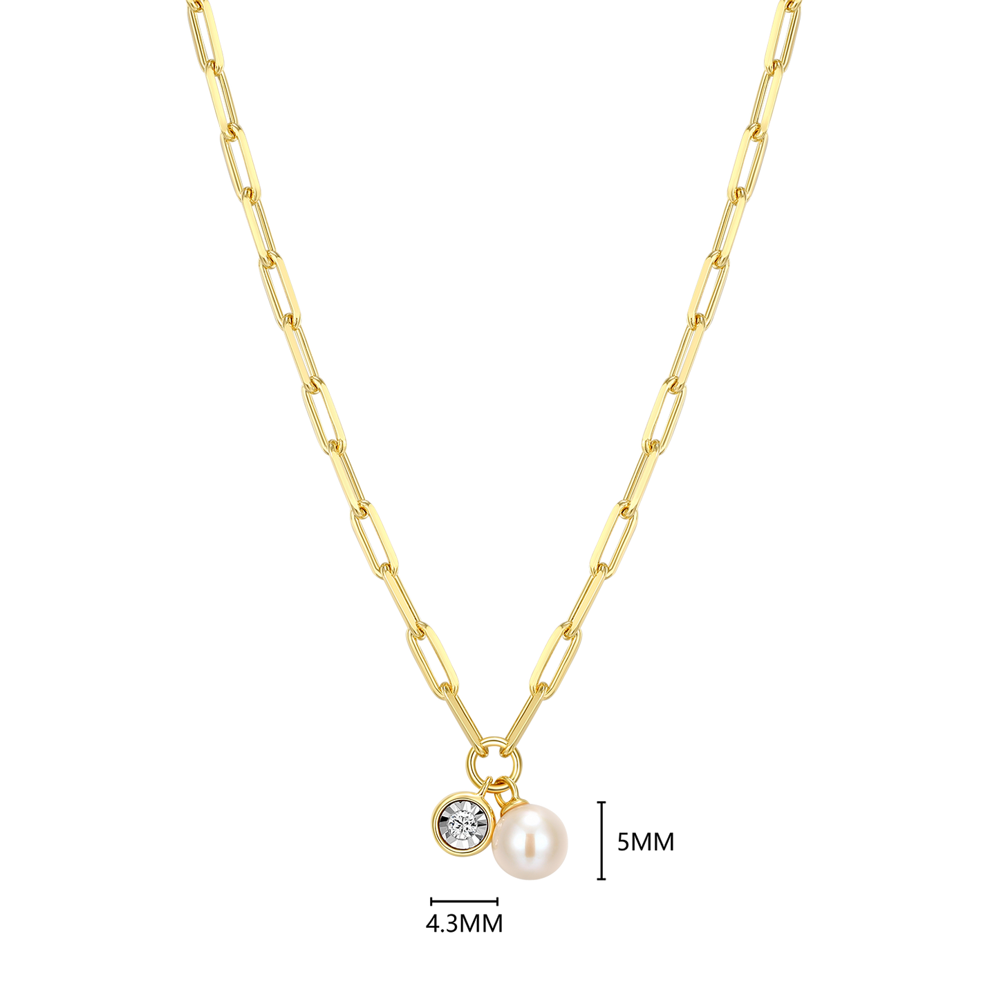 June Birthstone Freshwater Pearl & Lab-Created Diamond Mini Paperclip Necklace in 14K Yellow Gold-Plated Sterling Silver | M by Monte Luna