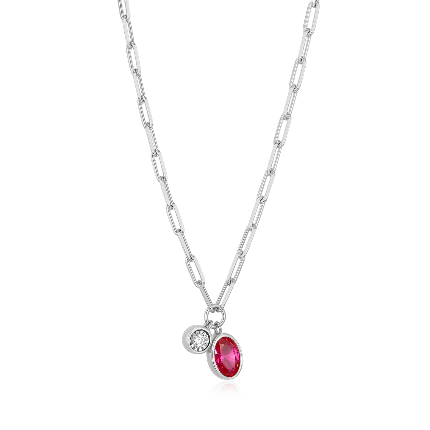July Birthstone Lab-Created Ruby & Lab-Created Diamond Mini Paperclip Necklace in Rhodium-Plated Sterling Silver | M by Monte Luna