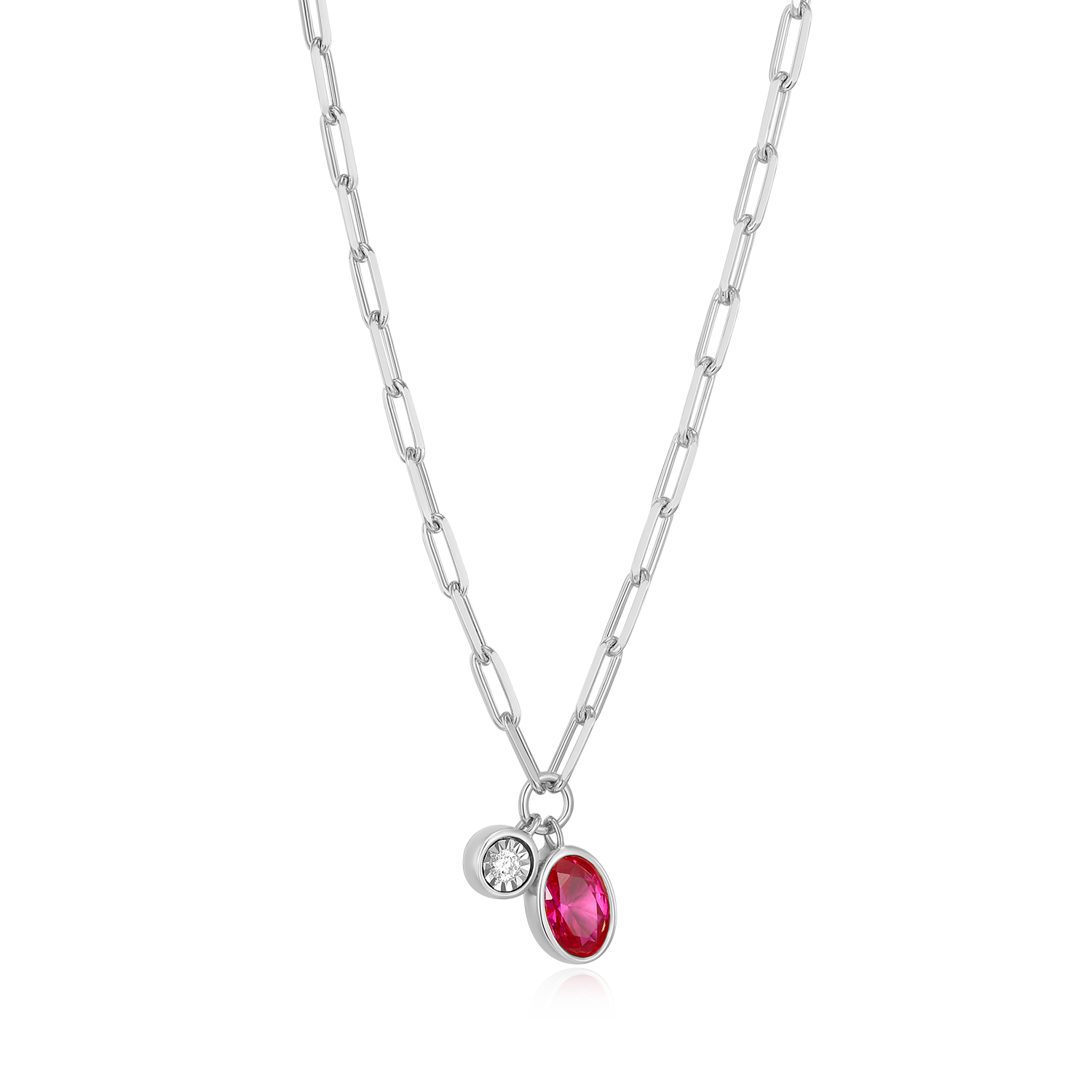 July Birthstone Lab-Created Ruby & Lab-Created Diamond Mini Paperclip Necklace in Rhodium-Plated Sterling Silver | M by Monte Luna