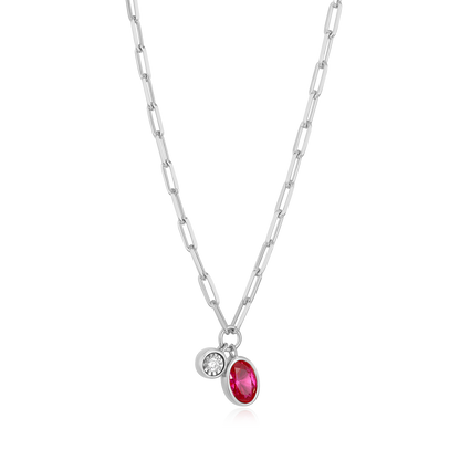 July Birthstone Lab-Created Ruby & Lab-Created Diamond Mini Paperclip Necklace in Rhodium-Plated Sterling Silver | M by Monte Luna