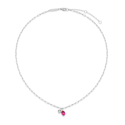 July Birthstone Lab-Created Ruby & Lab-Created Diamond Mini Paperclip Necklace in Rhodium-Plated Sterling Silver | M by Monte Luna