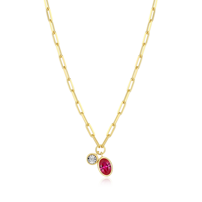 July Birthstone Lab-Created Ruby & Lab-Created Diamond Mini Paperclip Necklace in 14K Yellow Gold-Plated Sterling Silver | M by Monte Luna