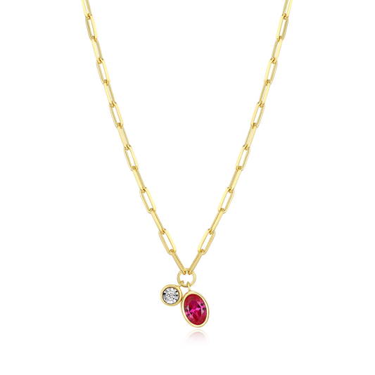 July Birthstone Lab-Created Ruby & Lab-Created Diamond Mini Paperclip Necklace in 14K Yellow Gold-Plated Sterling Silver | M by Monte Luna